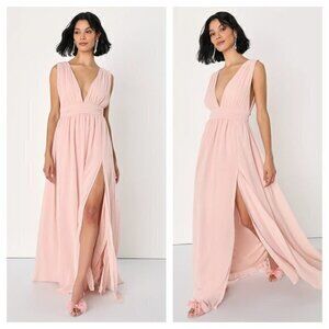 Lulu's Heavenly Hues Blush Plunge Maxi Dress S Blush Pink
